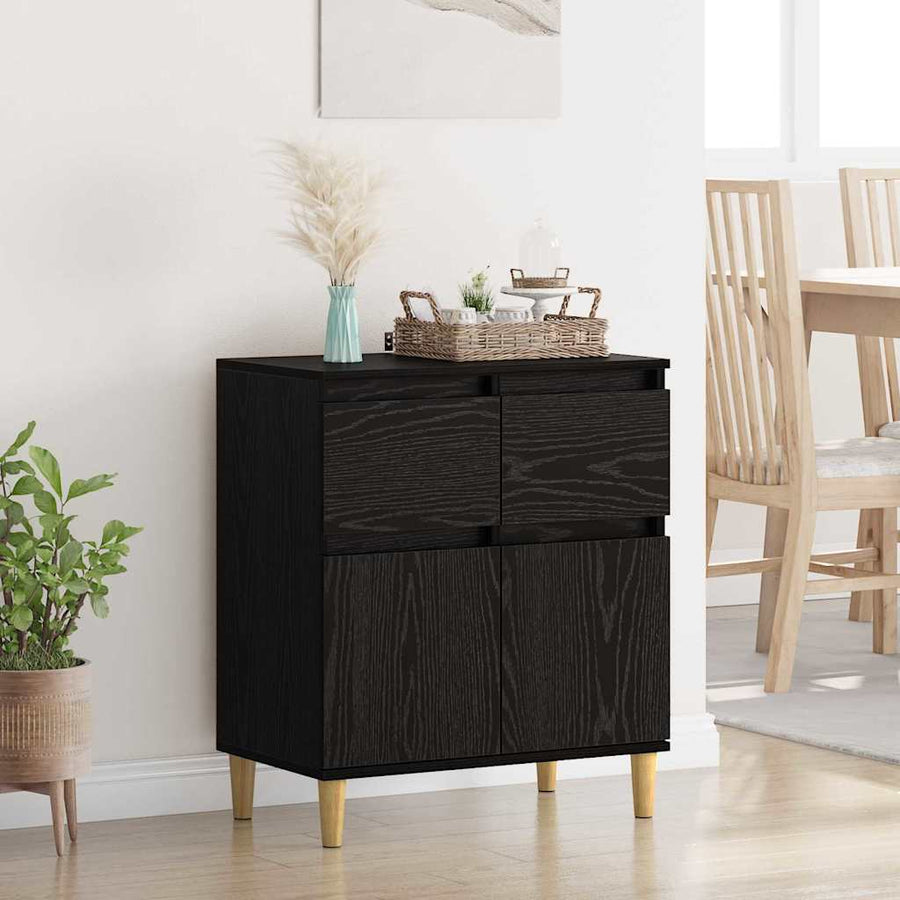 Dressoir met lade Zwart Eiken 60 x 35 x 70 cm Bewerkt hout