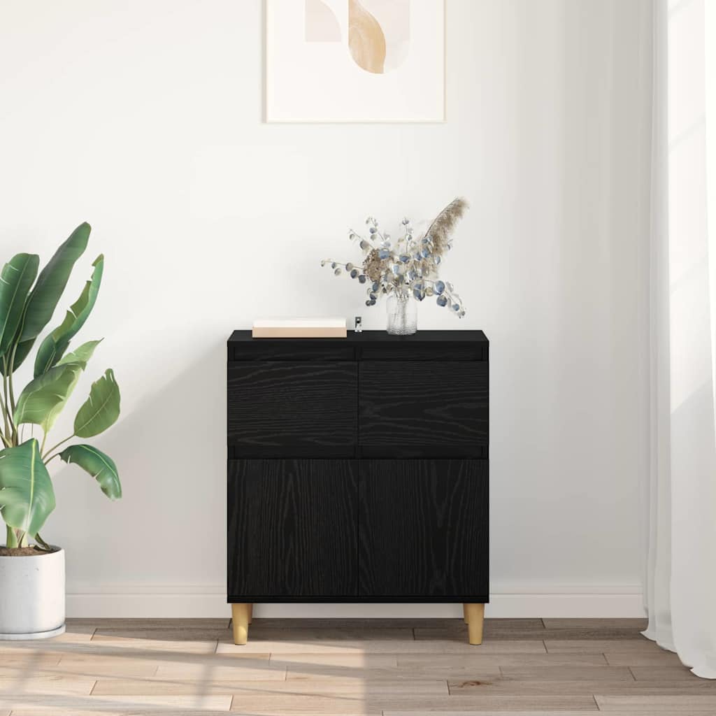 Dressoir met lade Zwart Eiken 60 x 35 x 70 cm Bewerkt hout