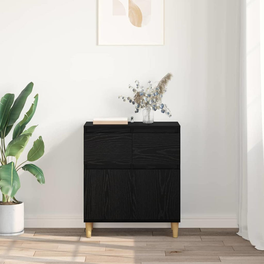 Dressoir met lade Zwart Eiken 60 x 35 x 70 cm Bewerkt hout