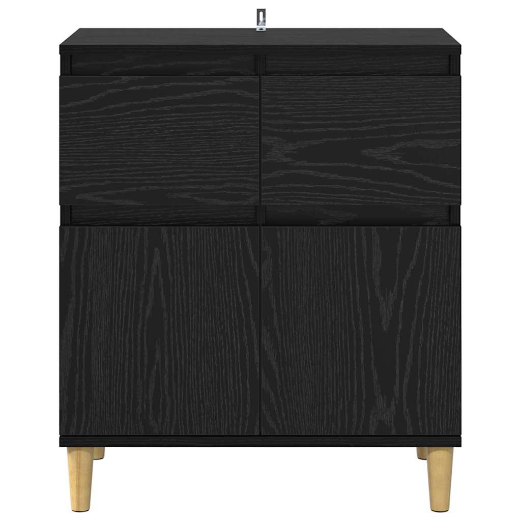 Dressoir met lade Zwart Eiken 60 x 35 x 70 cm Bewerkt hout
