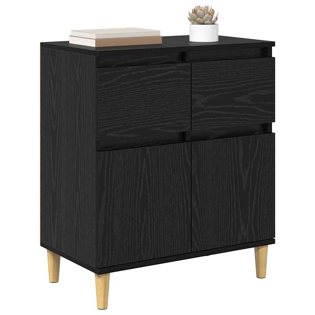 Dressoir met lade Zwart Eiken 60 x 35 x 70 cm Bewerkt hout