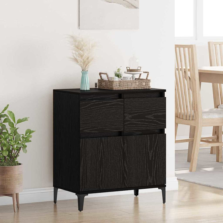 Dressoir Zwart Eiken 60 x 35 x 70 cm Gemonteerd hout en ijzer
