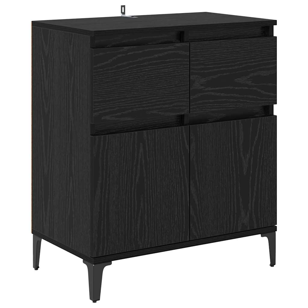 Dressoir Zwart Eiken 60 x 35 x 70 cm Gemonteerd hout en ijzer