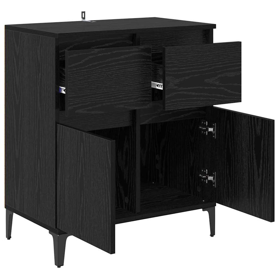 Dressoir Zwart Eiken 60 x 35 x 70 cm Gemonteerd hout en ijzer