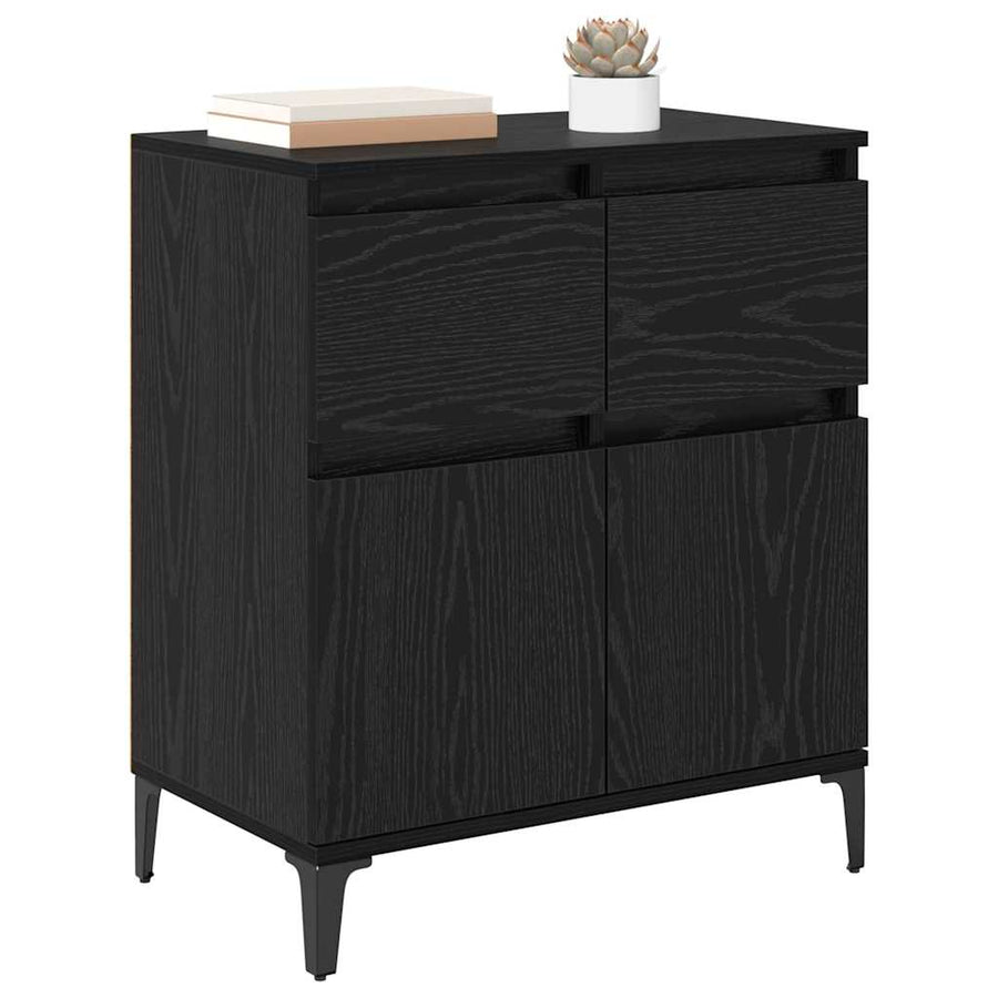 Dressoir Zwart Eiken 60 x 35 x 70 cm Gemonteerd hout en ijzer
