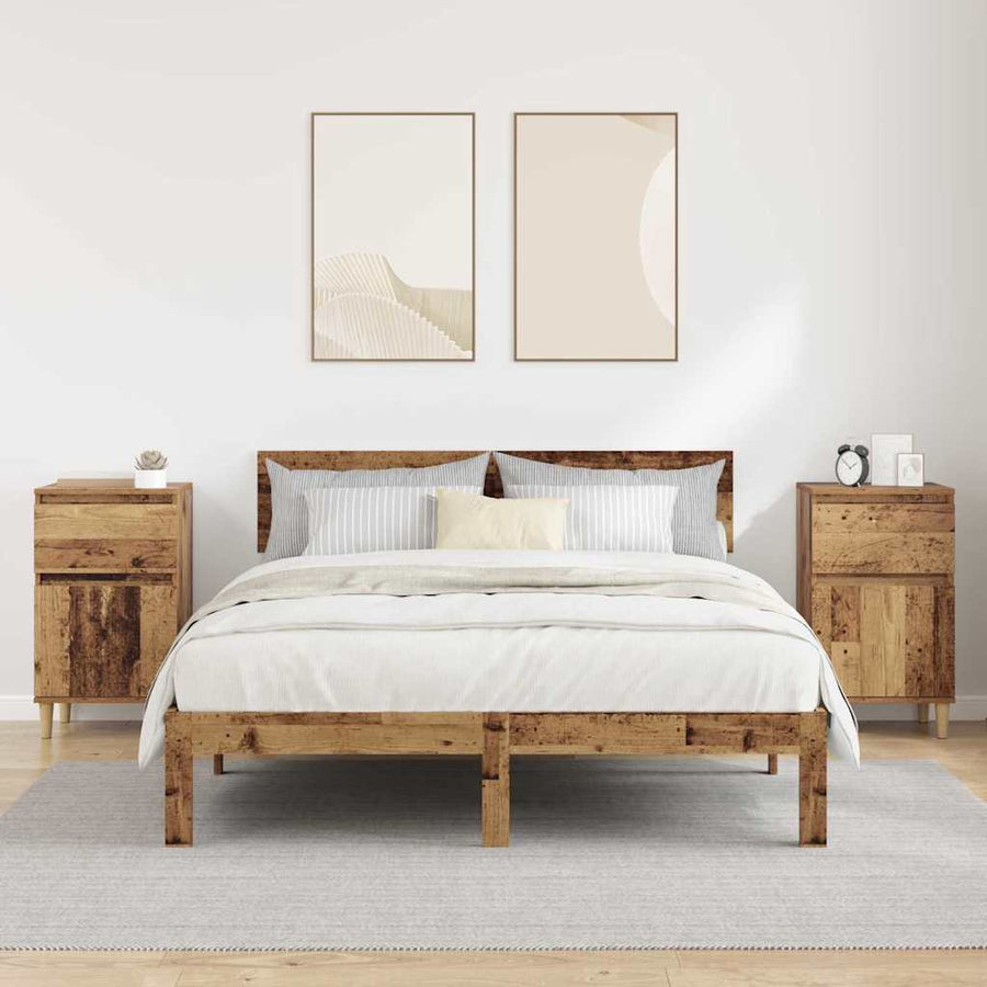 Nachtkastje met lade 2 pcs Oudhout 40 x 35 x 70 cm Bewerkt hout