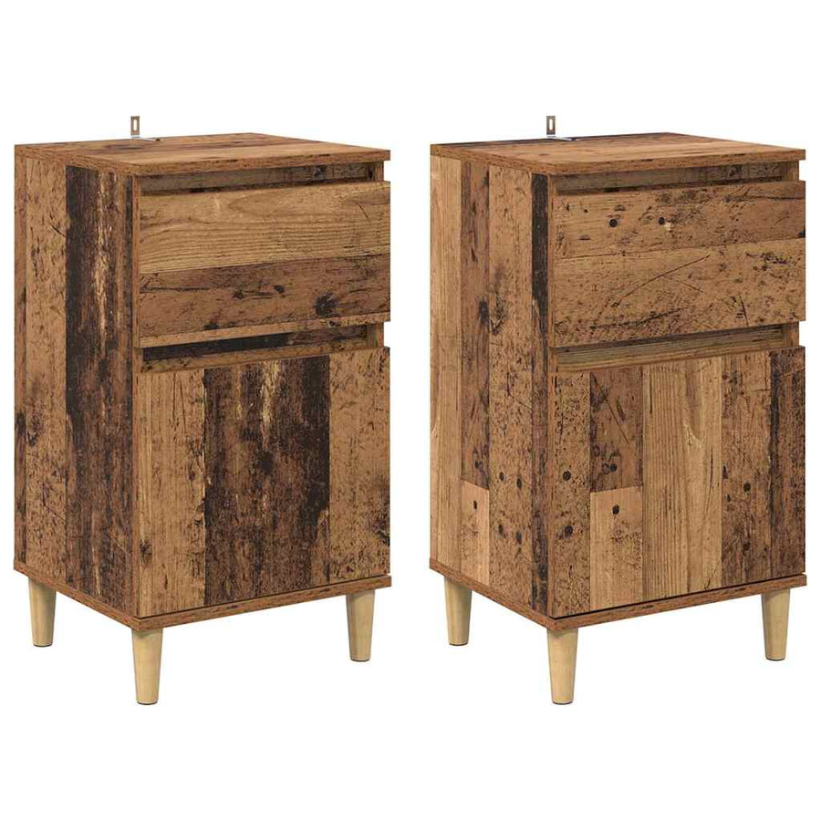 Nachtkastje met lade 2 pcs Oudhout 40 x 35 x 70 cm Bewerkt hout