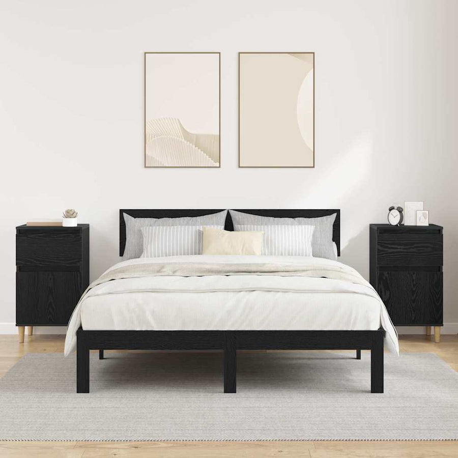 Nachtkastje 2 pcs Zwart Eiken 40 x 35 x 70 cm Bewerkt hout