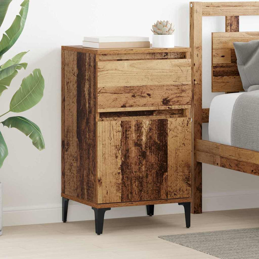 Nachtkastje met lade Oud hout 40 x 35 x 70 cm Bewerkt hout