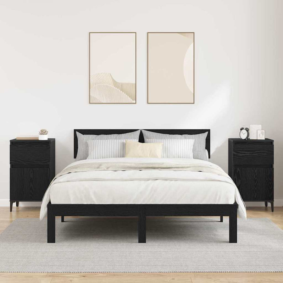 Nachtkastje 2 pcs Zwart eiken 40 x 35 x 70 cm Bewerkt hout