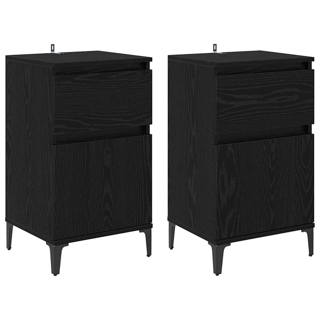 Nachtkastje 2 pcs Zwart eiken 40 x 35 x 70 cm Bewerkt hout