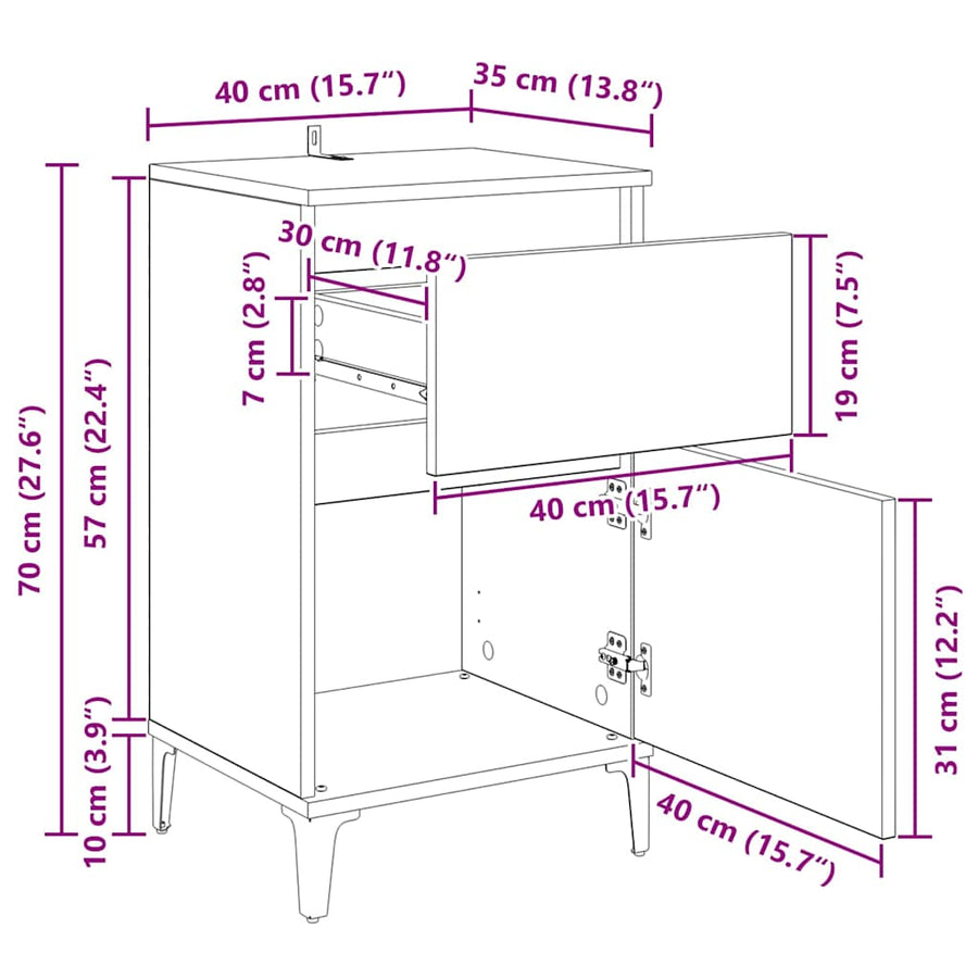 Nachtkastje 2 pcs Zwart eiken 40 x 35 x 70 cm Bewerkt hout