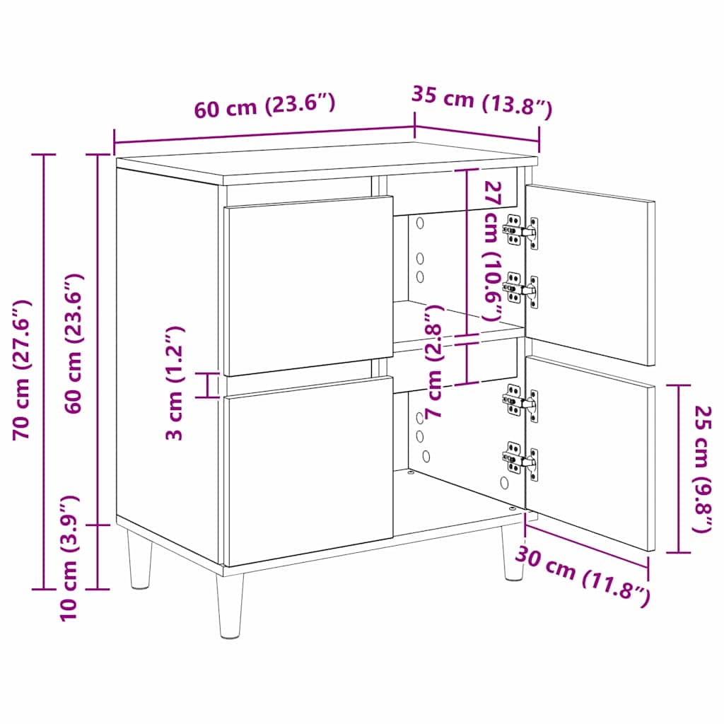 Dressoir Artisan Eiken 60 x 35 x 70 cm Bewerkt hout