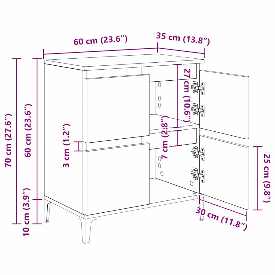 Dressoir Artisan Eiken 60 x 35 x 70 cm Gemonteerd hout en ijzer