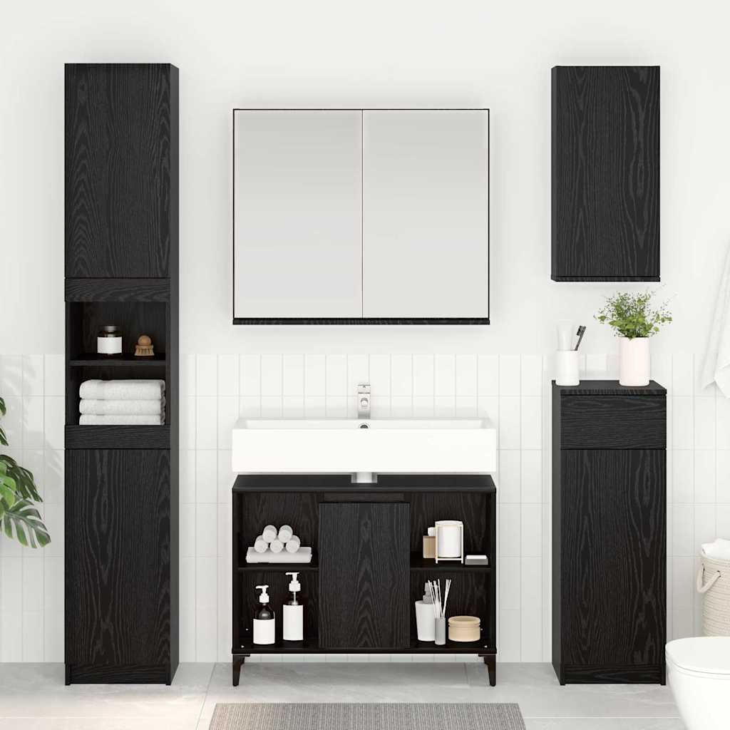 Wastafelkast met plank met opslag Zwart Eiken 80 x 33 x 60 cm
