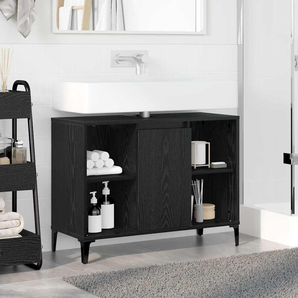 Wastafelkast met plank met opslag Zwart Eiken 80 x 33 x 60 cm