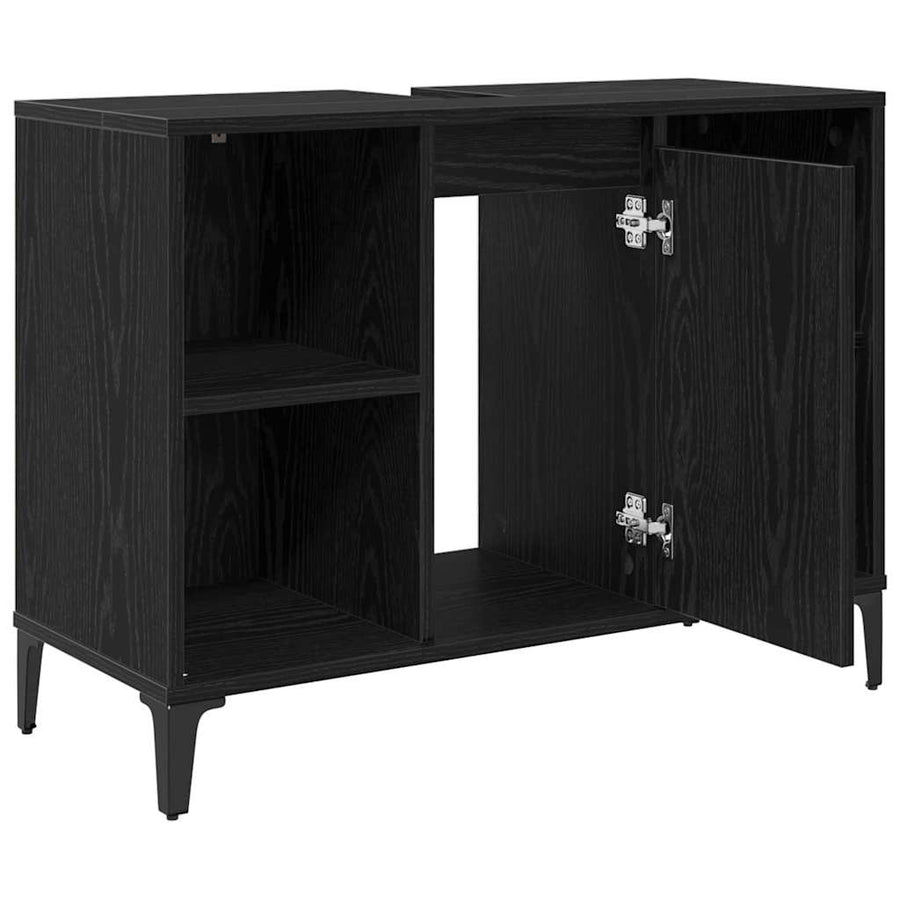 Wastafelkast met plank met opslag Zwart Eiken 80 x 33 x 60 cm