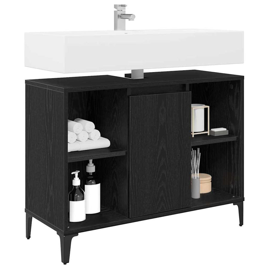 Wastafelkast met plank met opslag Zwart Eiken 80 x 33 x 60 cm
