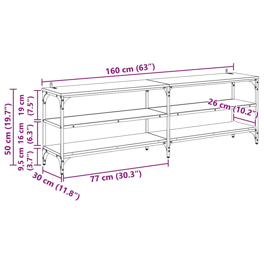 TV-kast Zwart Eiken 160 x 30 x 50 cm Gemonteerd hout en ijzer