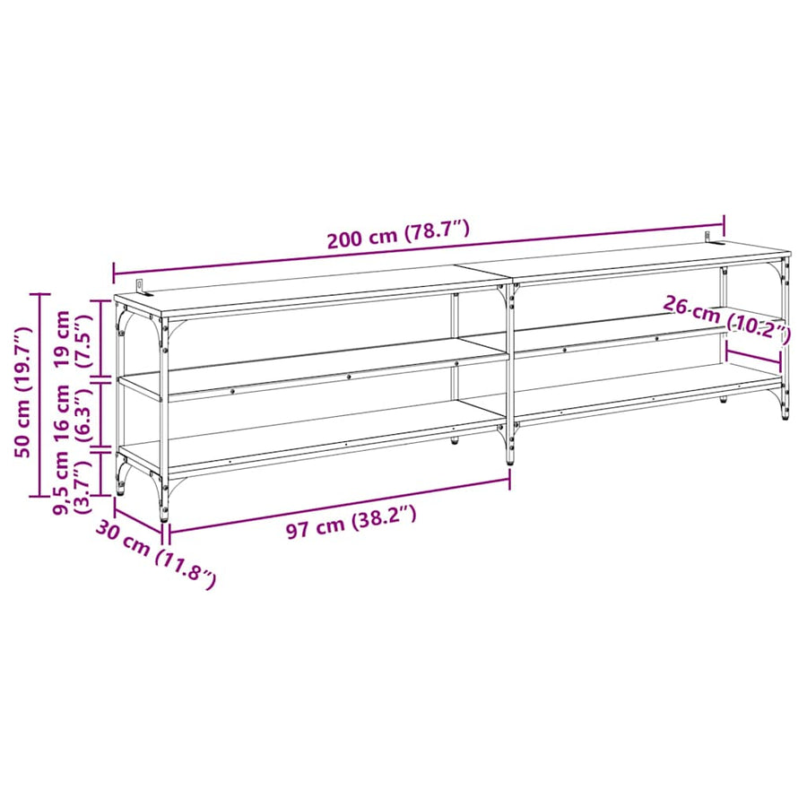 TV-kast Oud Hout 200 x 30 x 50 cm Gemonteerd hout en ijzer