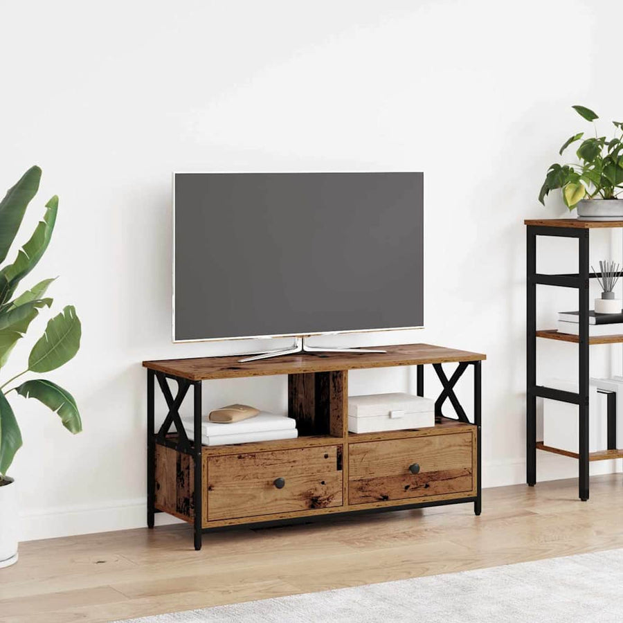 TV-kast Oud Hout 90 x 33 x 45 cm Engineered hout en staal