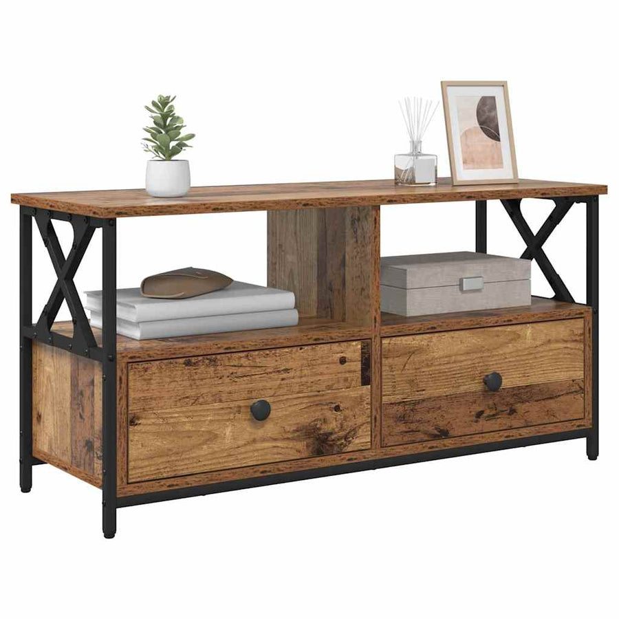 TV-kast Oud Hout 90 x 33 x 45 cm Engineered hout en staal
