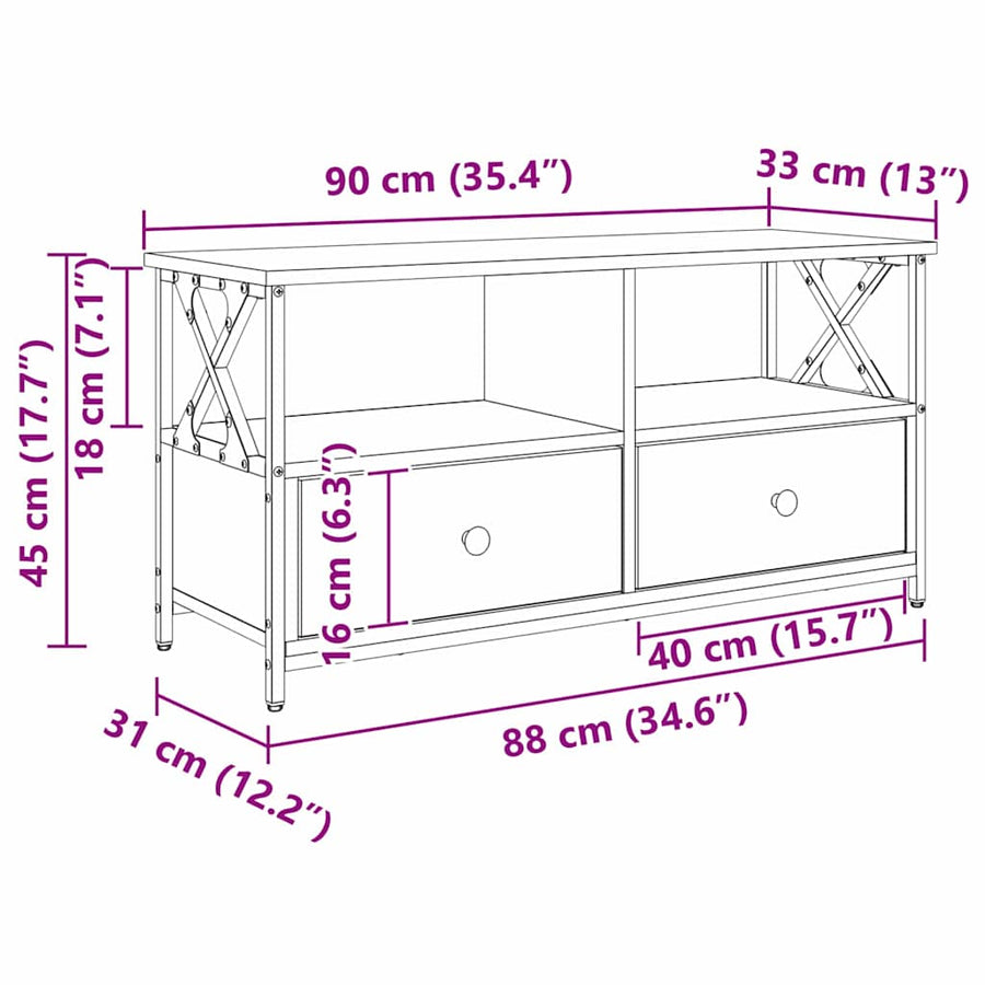 TV-kast Oud Hout 90 x 33 x 45 cm Engineered hout en staal