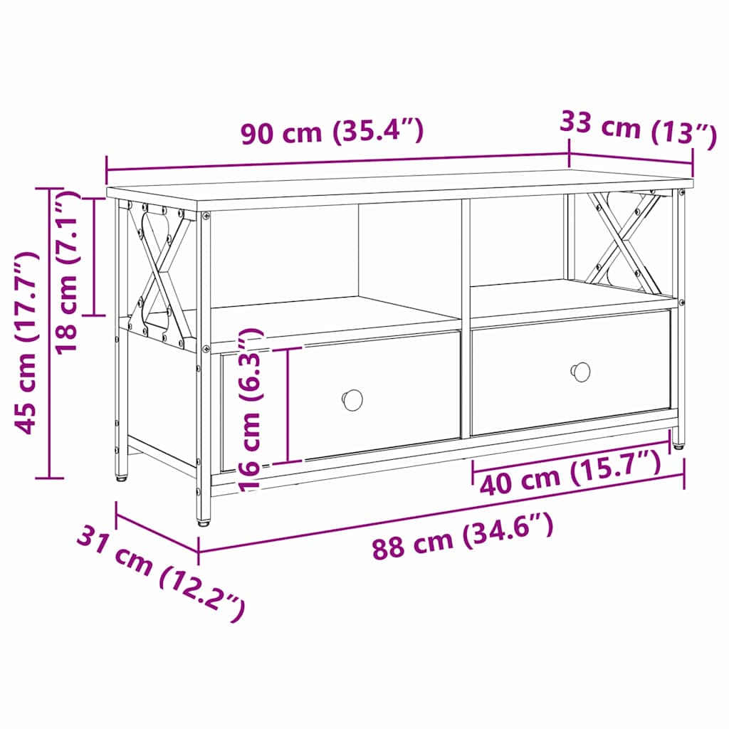 TV-kast Artisan Eiken 90 x 33 x 45 cm Engineered hout en staal