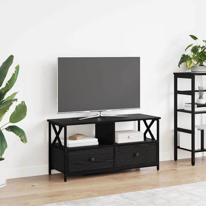 TV-kast Zwart Eiken 90 x 33 x 45 cm Engineered hout en staal