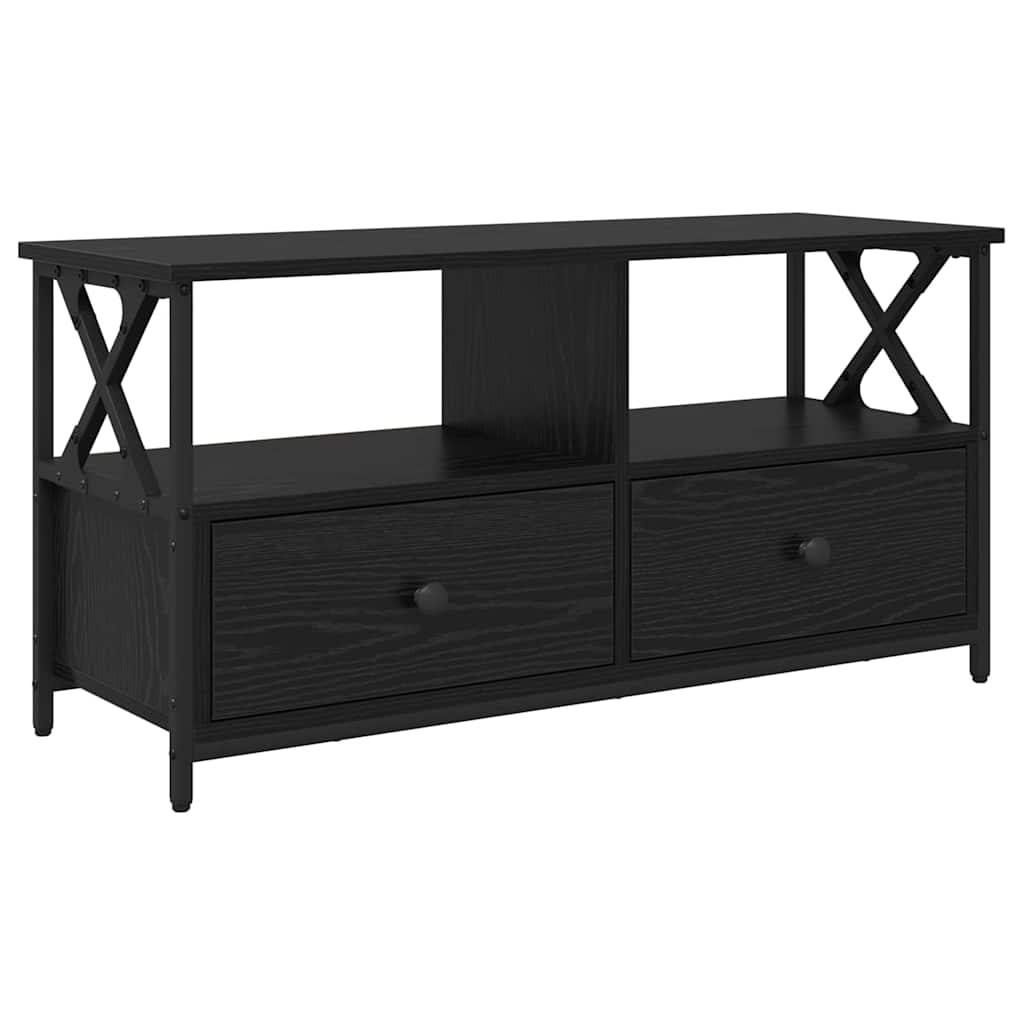 TV-kast Zwart Eiken 90 x 33 x 45 cm Engineered hout en staal