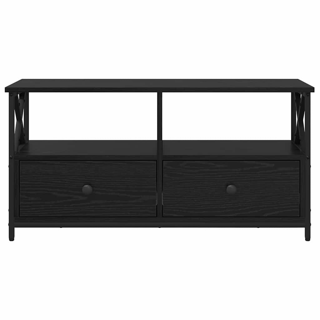TV-kast Zwart Eiken 90 x 33 x 45 cm Engineered hout en staal