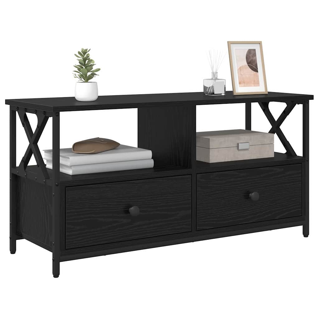 TV-kast Zwart Eiken 90 x 33 x 45 cm Engineered hout en staal