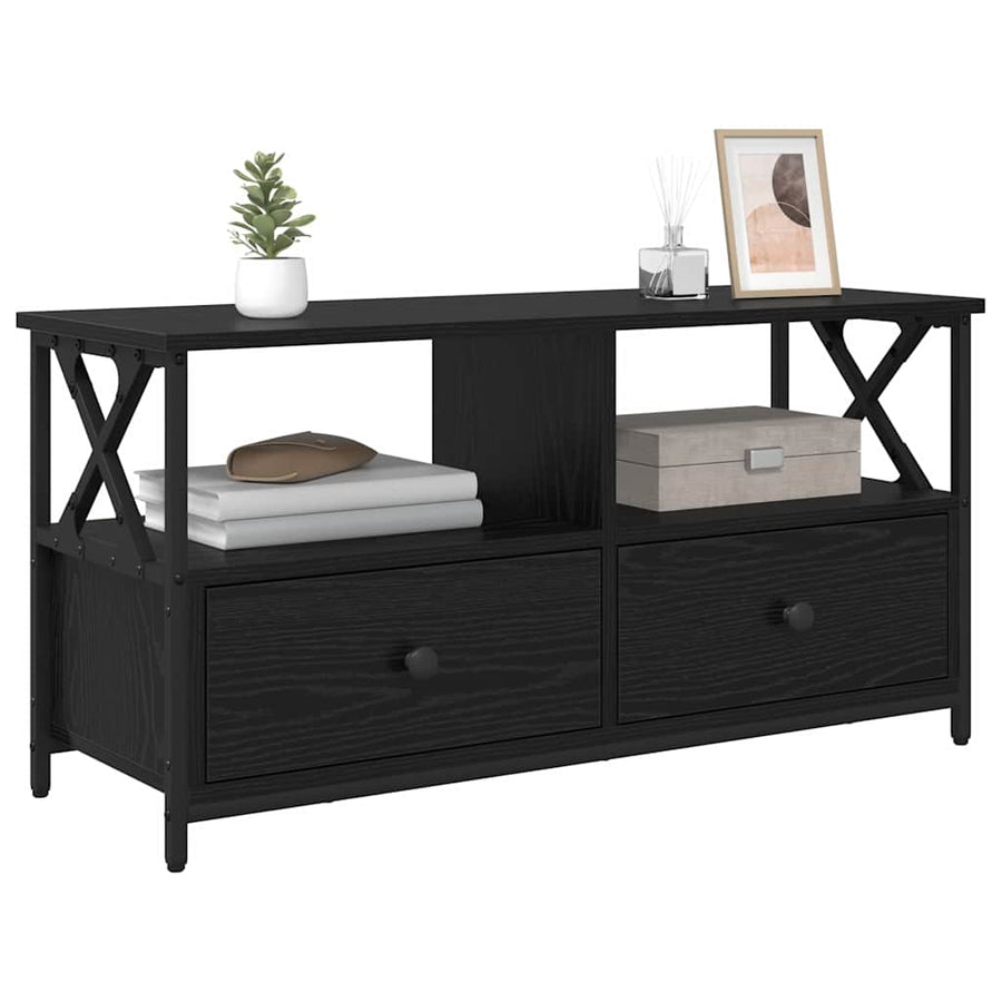 TV-kast Zwart Eiken 90 x 33 x 45 cm Engineered hout en staal