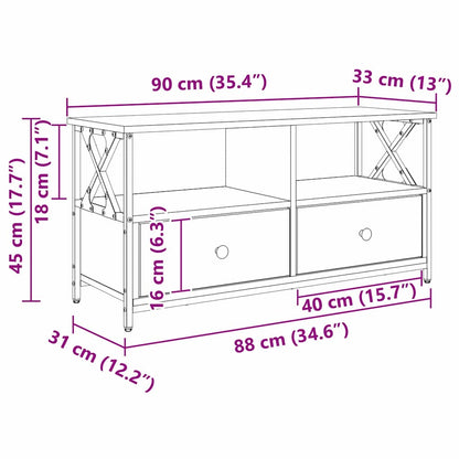 TV-kast Zwart Eiken 90 x 33 x 45 cm Engineered hout en staal