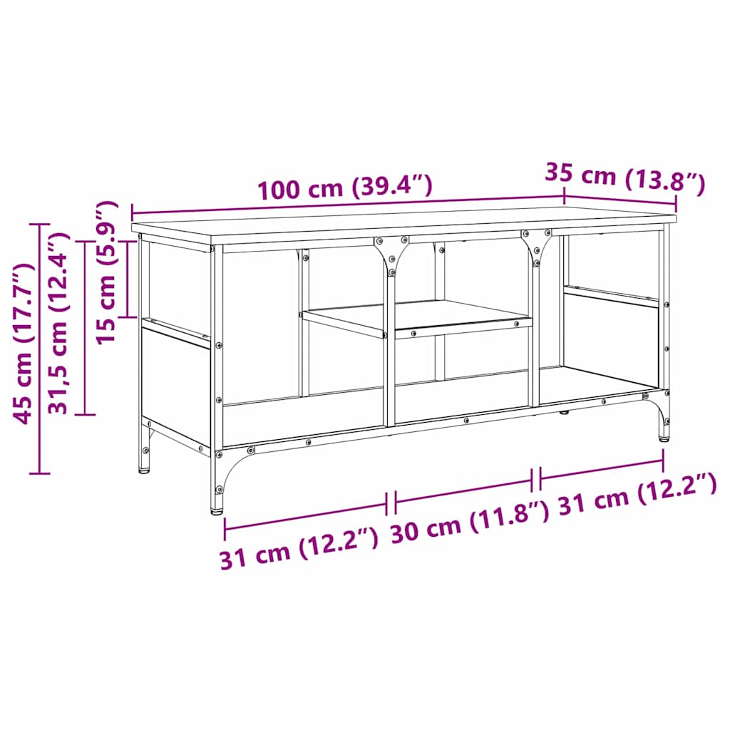 TV-kast Zwart Eiken 100 x 35 x 45 cm Gemonteerd hout en ijzer