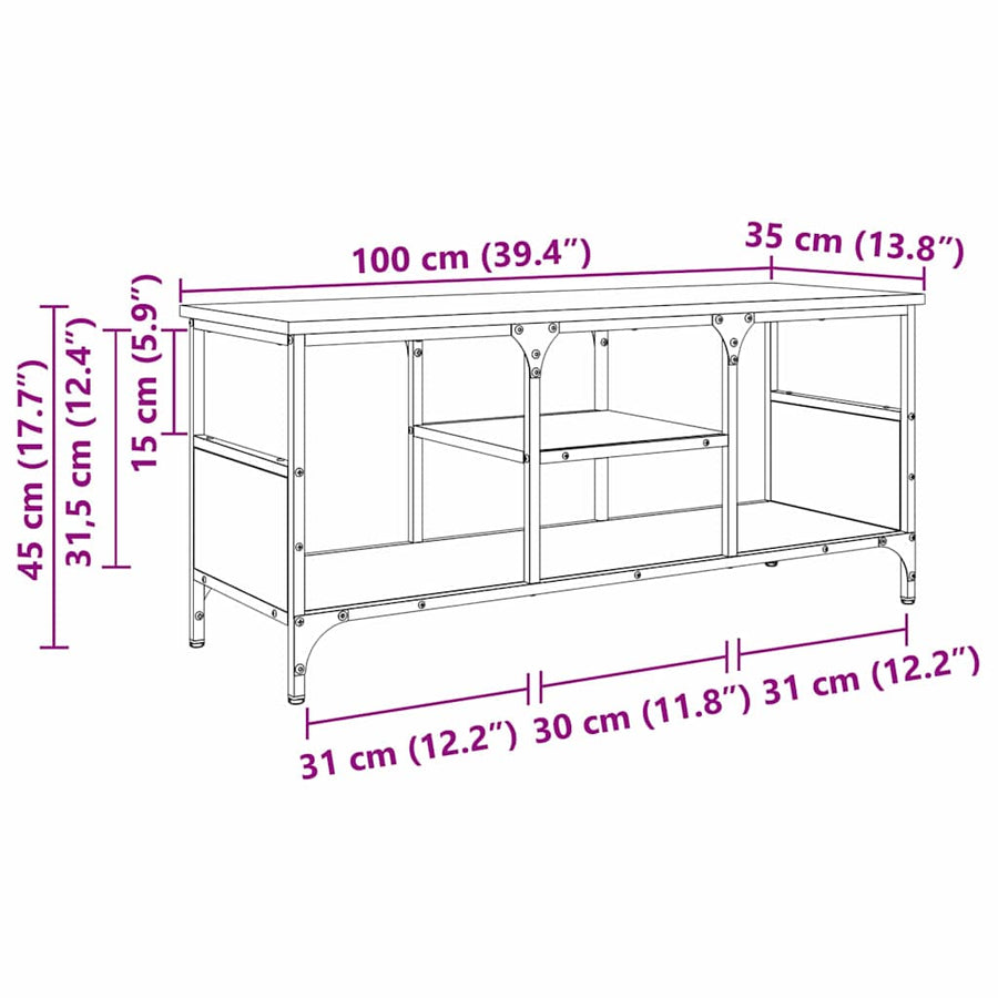 TV-kast Zwart Eiken 100 x 35 x 45 cm Gemonteerd hout en ijzer