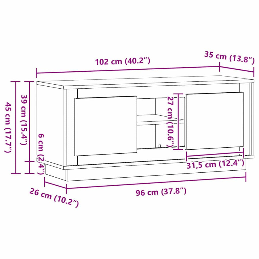 TV-kast Zwart Eiken 102 x 35 x 45 cm Bewerkt hout