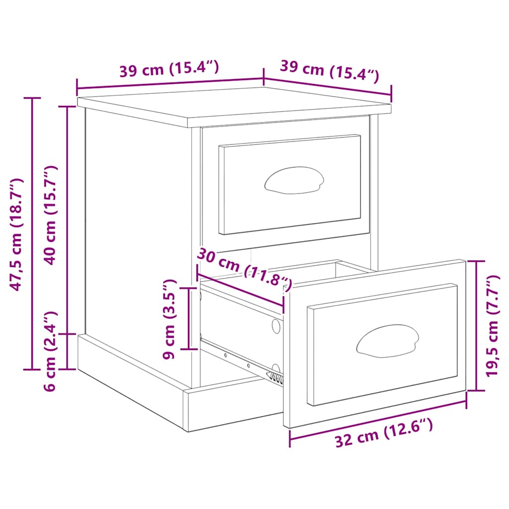 Nachtkastje met lade Zwart Eiken 39 x 39 x 47.5 cm Bewerkt hout
