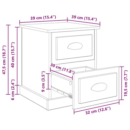 Nachtkastje met lade Zwart Eiken 39 x 39 x 47.5 cm Bewerkt hout