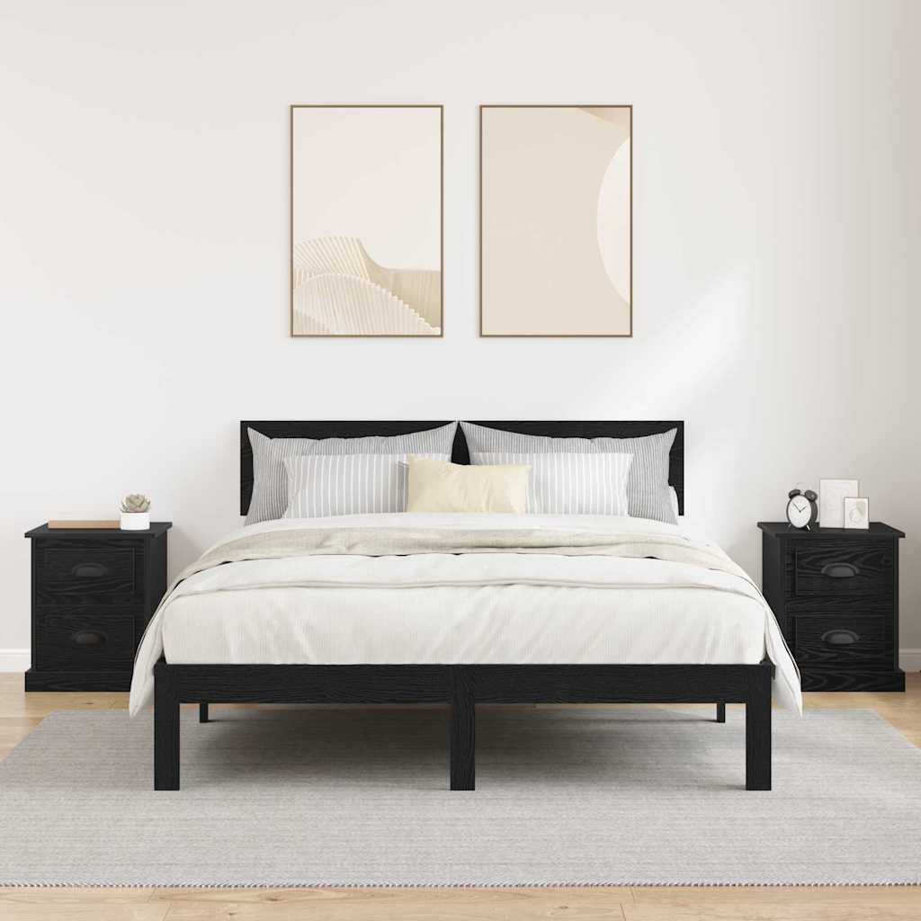 Nachtkastje 2 pcs Zwart Eiken 39 x 39 x 47.5 cm Bewerkt hout
