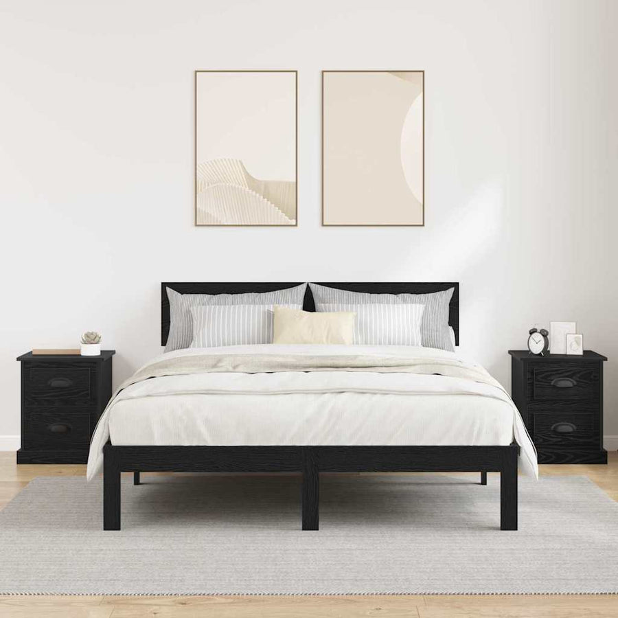 Nachtkastje 2 pcs Zwart Eiken 39 x 39 x 47.5 cm Bewerkt hout