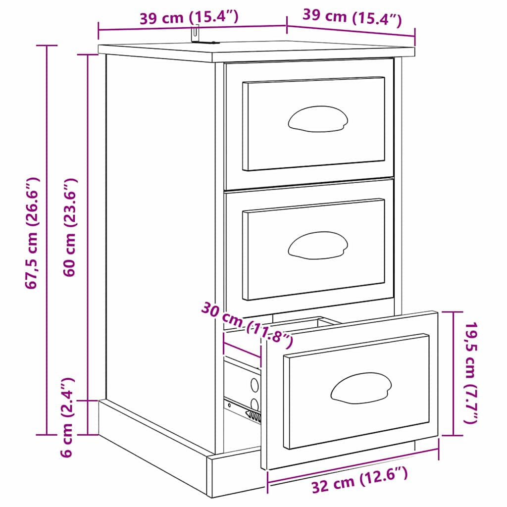 Nachtkastje Artisan Eiken 39 x 39 x 67,5 cm Bewerkt hout