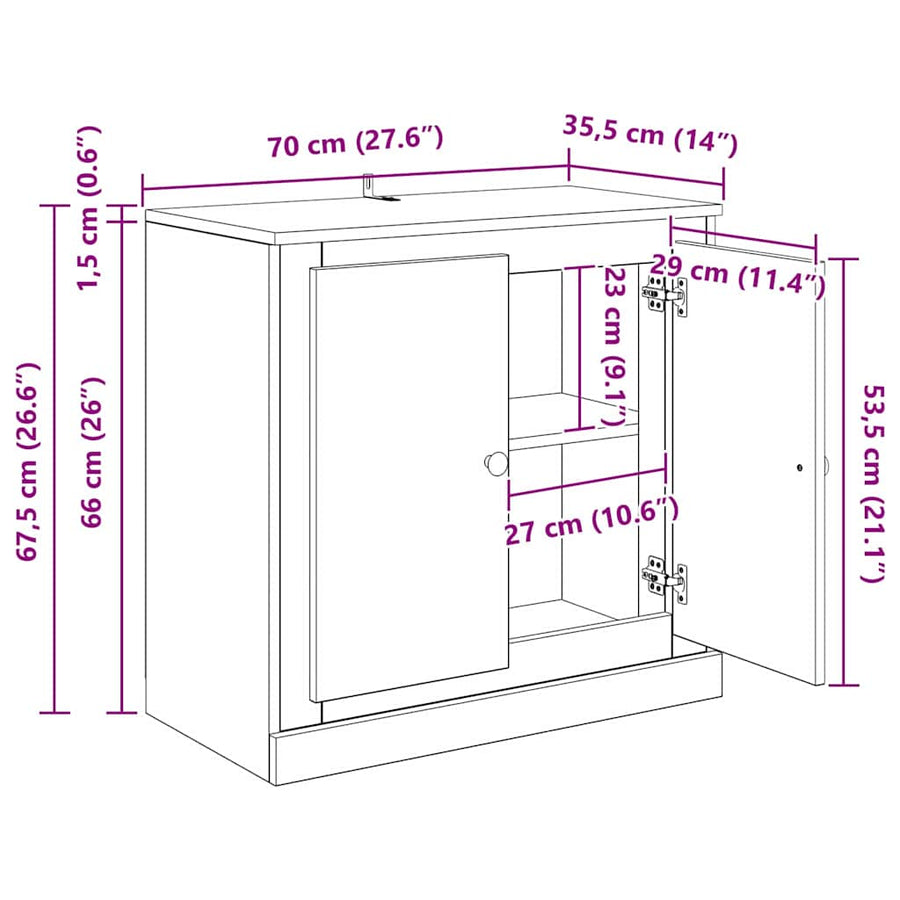 Dressoir Oud Hout 70 x 35,5 x 67,5 cm Bewerkt hout