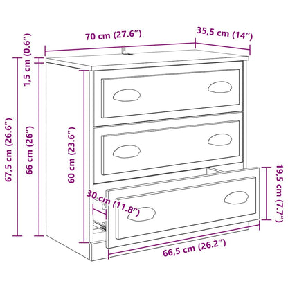 Dressoir met lade Oud Hout 70 x 35,5 x 67,5 cm Bewerkt hout