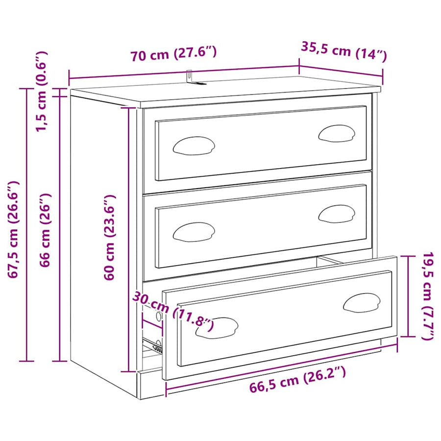 Dressoir Artisan Eiken 70 x 35,5 x 67,5 cm Bewerkt hout