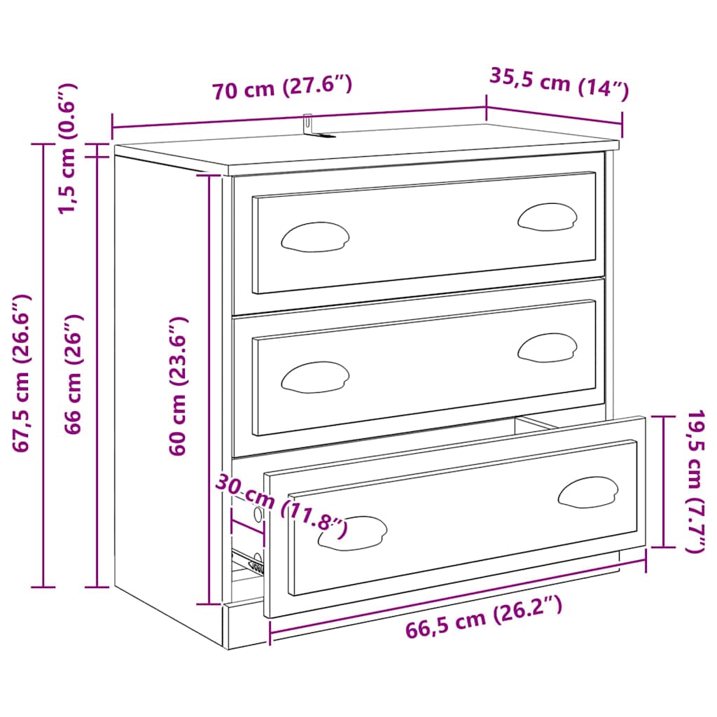 Dressoir met lade Zwart Eiken 70 x 35,5 x 67,5 cm Bewerkt hout