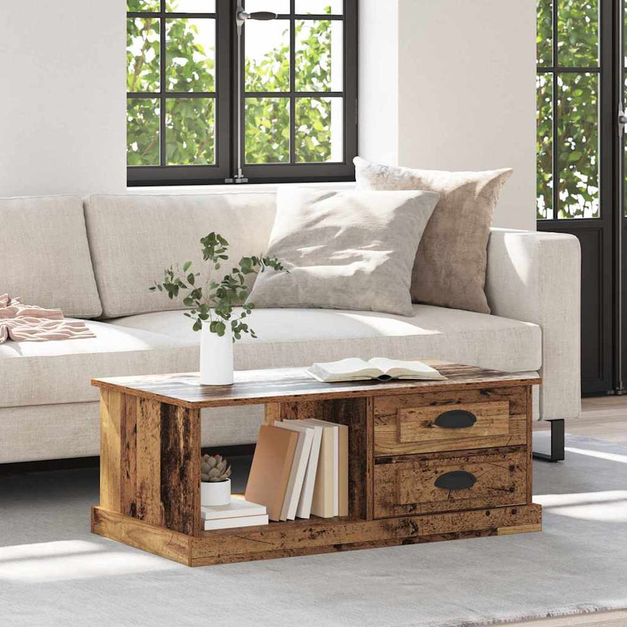 Salontafel met lade Oud Hout 90 x 50 x 35 cm Bewerkt hout