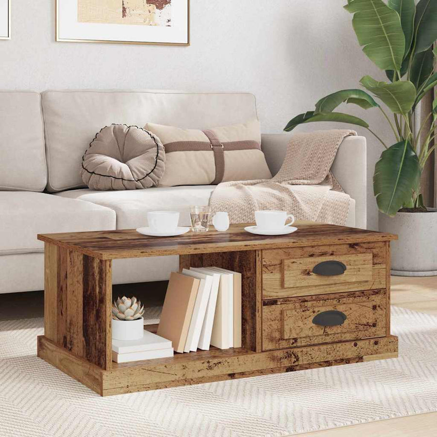 Salontafel met lade Oud Hout 90 x 50 x 35 cm Bewerkt hout