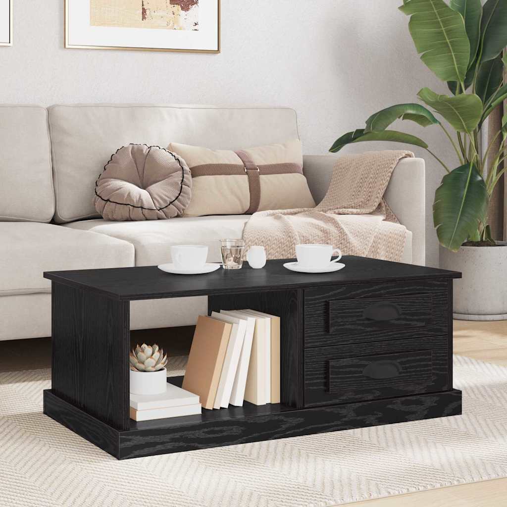 Salontafel met lade Zwart Eiken 90 x 50 x 35 cm Bewerkt hout