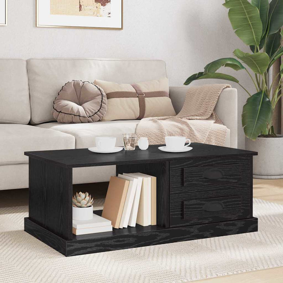Salontafel met lade Zwart Eiken 90 x 50 x 35 cm Bewerkt hout